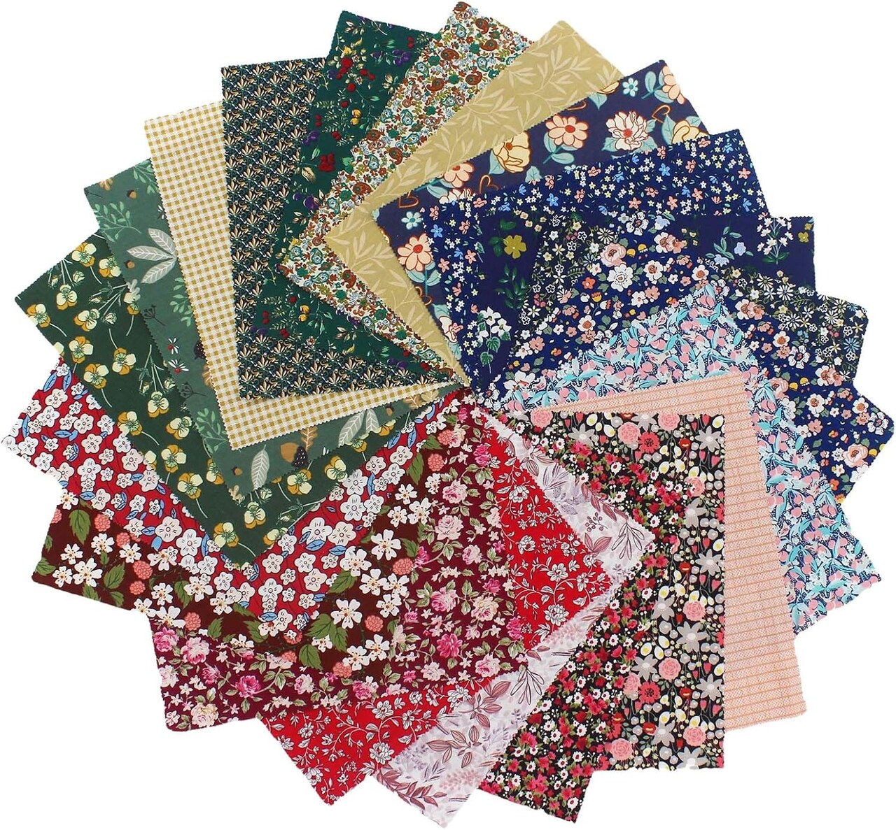 10x10 - 42pc Dark Floral Cotton Precut Fabric Bundle for Quilting